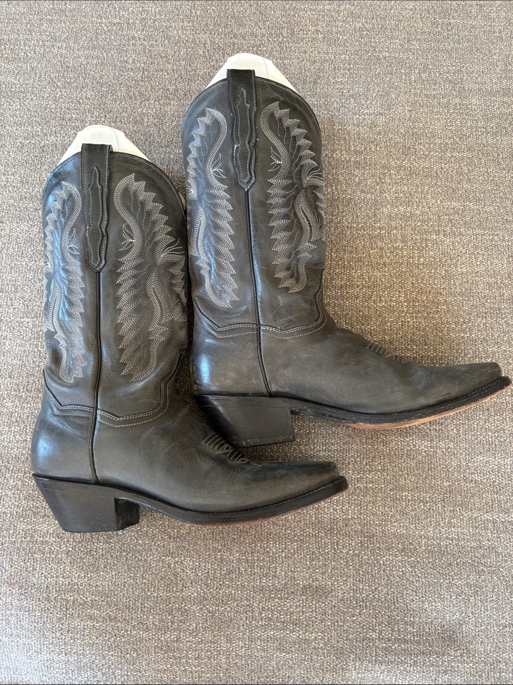 DAN POST Crazy Cow Leather Boots Charcoal Gray Black Cowgirl Boho Sz 8.5 med - Picture 4 of 9